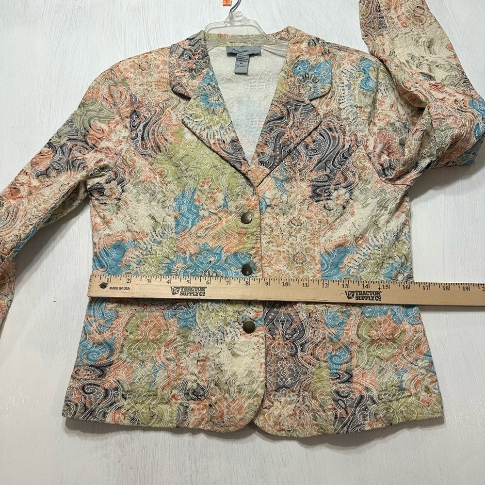 Analogy Petite Women’s Multicolor Paisley Textured Blazer Jacket PL Cotton Blend - Picture 4 of 7